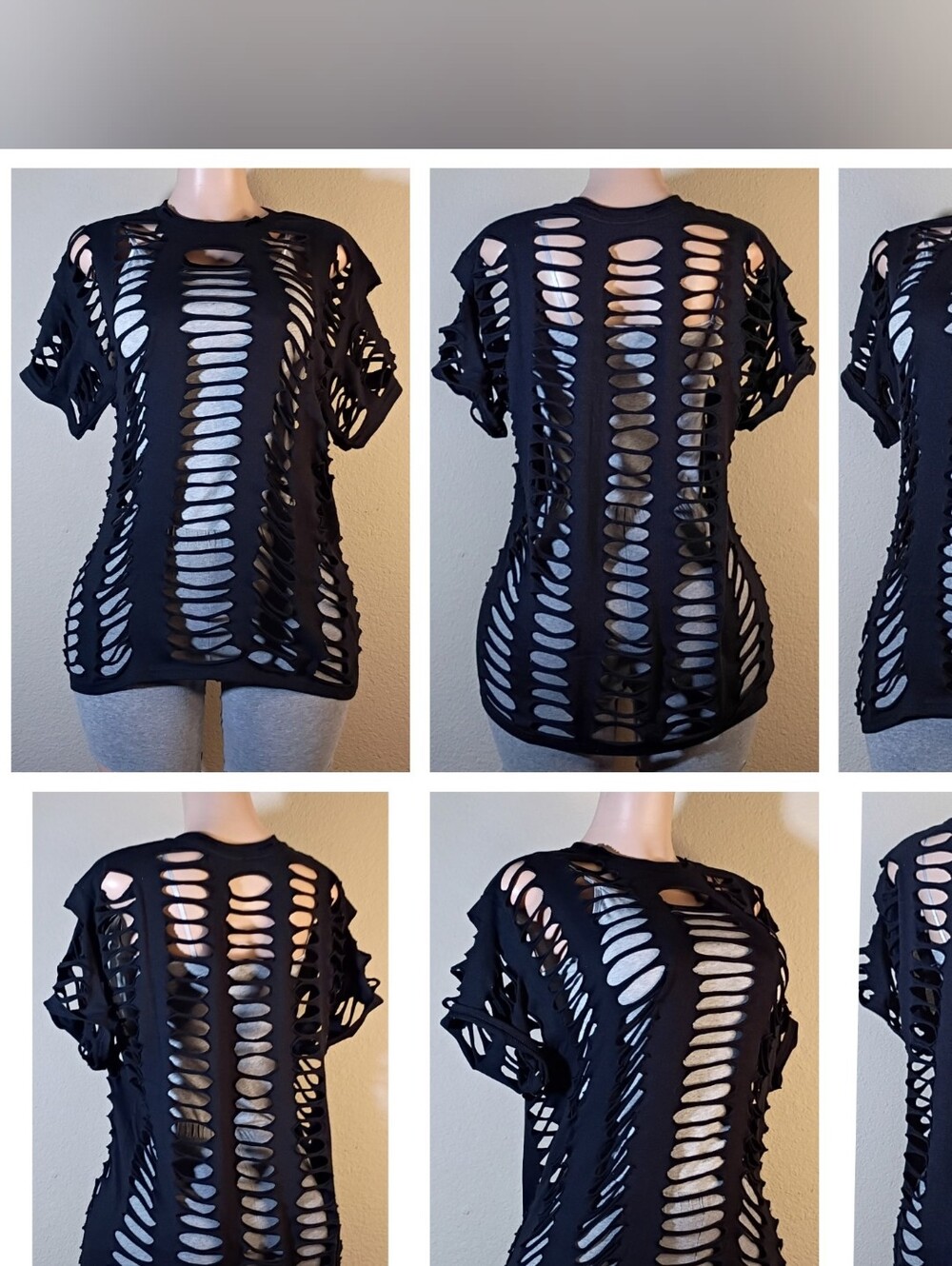 Black Custom Distressed Cutout Women's Tee